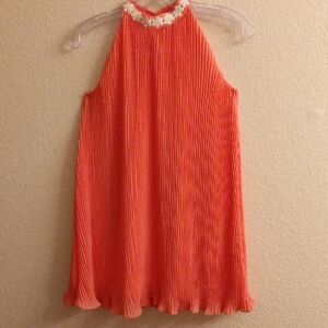 NEW Chic Coral Halter Dress with White Floral Detail C24